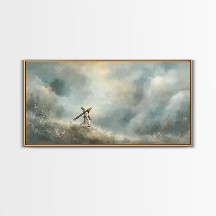 Hill Of Redemption | Framed Canvas Print | Christian Wall Art | Jesus Painting | Christian Art Canvas | Subtle Christian Art | Christian Gi