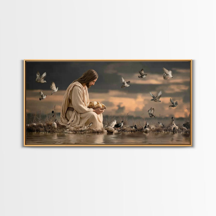 Evening Provision – Framed Canvas Print – Jesus Painting – Christian Christmas Art – Moody Christian Art – Christian Art Work