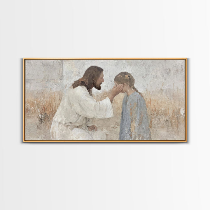 Healing Grace – Framed Canvas Print – Christian Paintings – Jesus Art Print – Minimalist Christian Art – Christian Wall Art