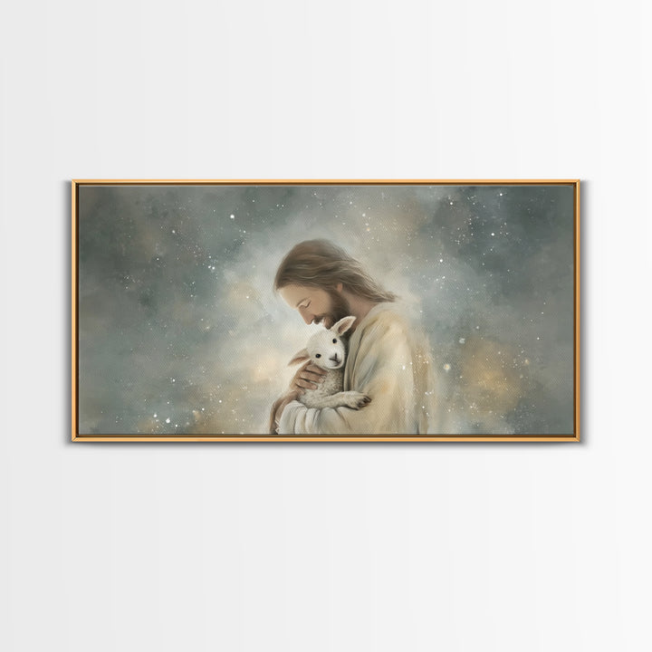 Tender Shepherd Love, Framed Canvas Print, Jesus Painting, Christian Wall Art, Christian Art Canvas, Christmas Art