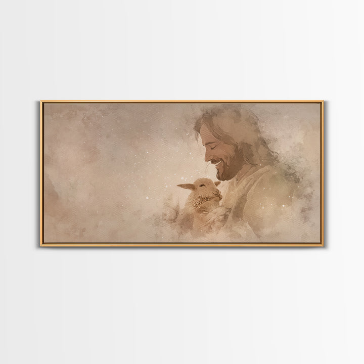 Joyful Shepherd Grace | Framed Canvas Print | Jesus Painting | Christian Art Canvas | Christian Wall Art | Christmas Art