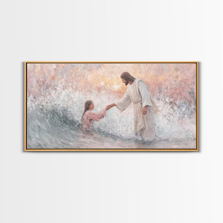 Waves Of Grace – Framed Canvas Print – Jesus Painting – Christian Wall Art – Christian Art Canvas – Large Christian Art – Christian Gift