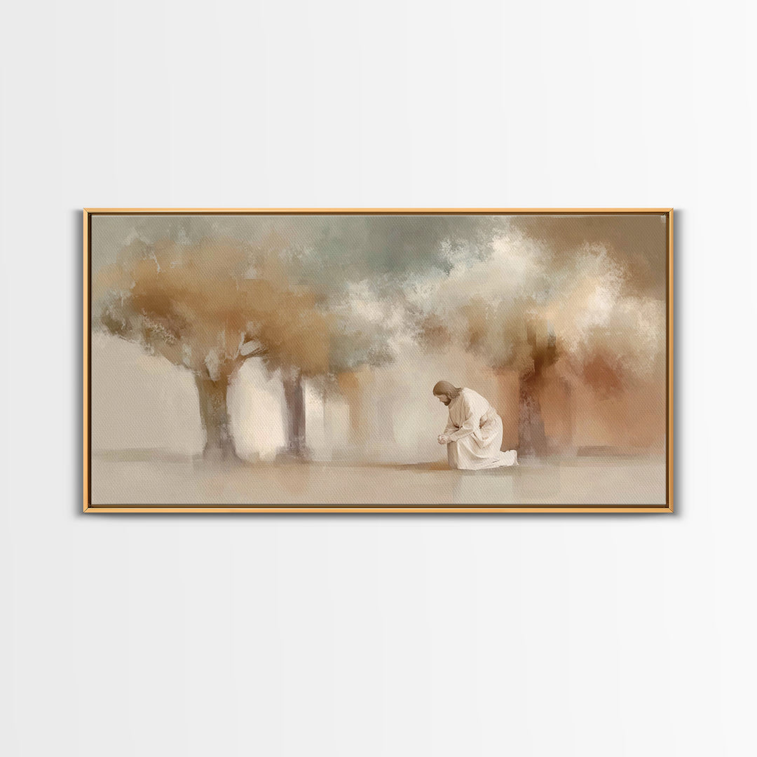 Moonlit Devotion – Framed Canvas Print – Christian Art Print – Jesus Painting – Christian Wall Art – Vintage Christian Art – Christian Deco