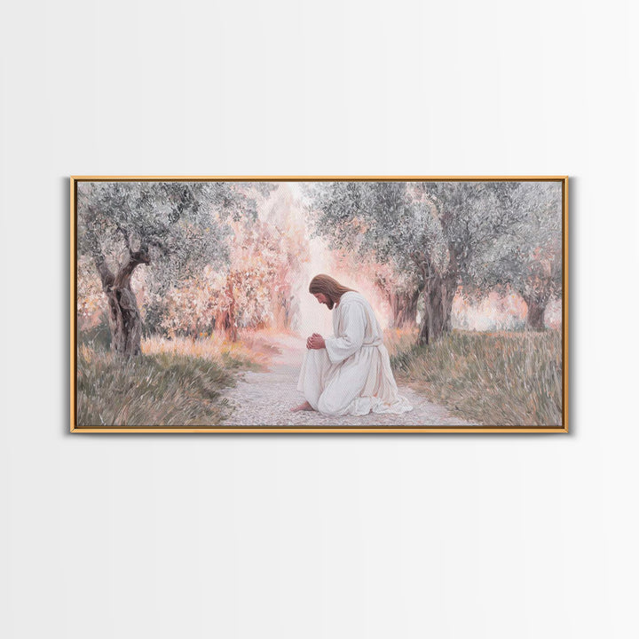 Olive Grove Light | Framed Canvas Print | Christian Art Canvas | Modern Christian Art | Jesus Painting | Christian Wall Art | Christian Gif