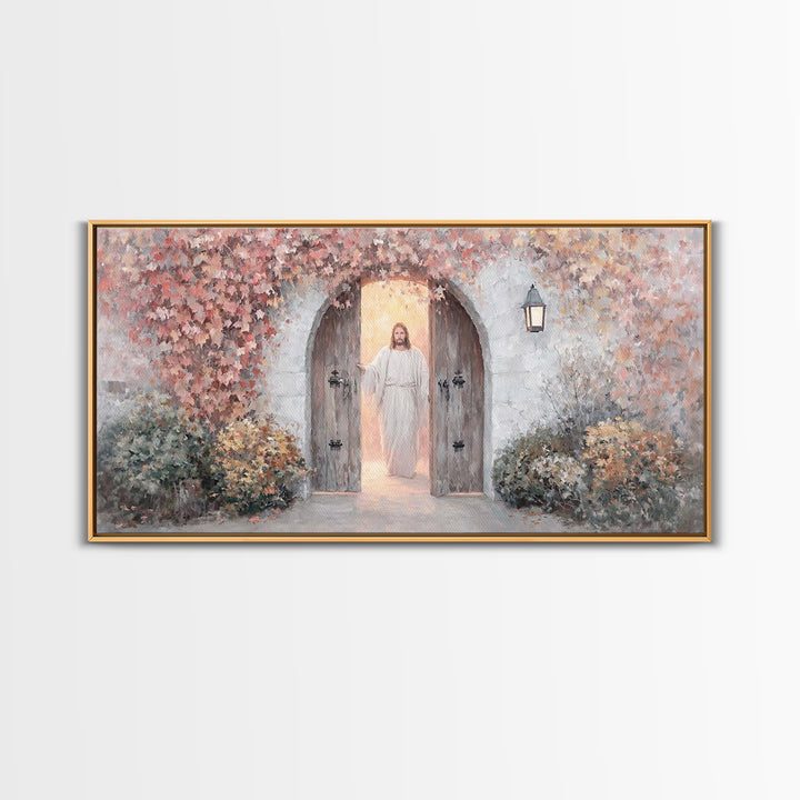 Autumn Gate Light | Framed Canvas Print | Christian Wall Art | Jesus Painting | Christian Art Canvas | Christian Christmas Art | Christian