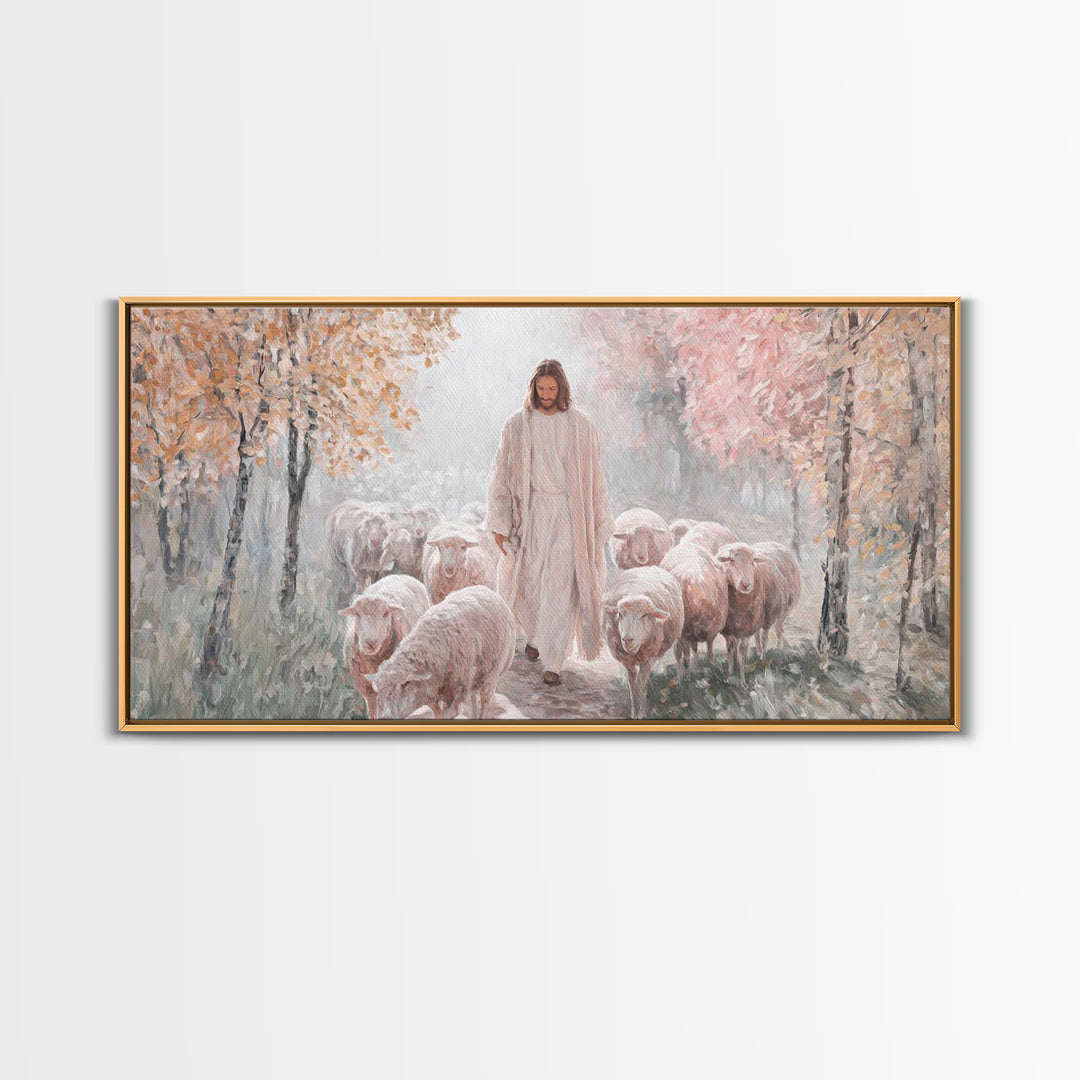 Autumn Mercy Walk, Framed Canvas Print, Christian Wall Art, Jesus Painting, Christian Art Canvas, Modern Christian Art, Christian Christmas