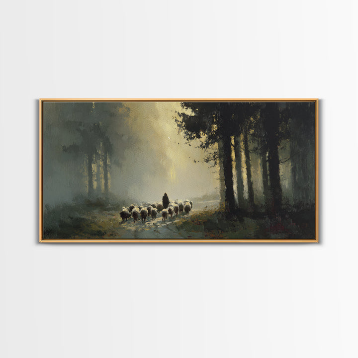 Sacred Pasture Haze, Framed Canvas Print, Christian Art Canvas, Jesus Painting, Modern Christian Art, Christian Wall Art, Christian Christm