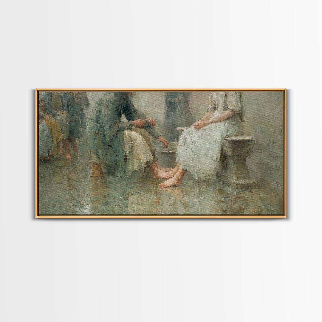 Humble Service, Framed Canvas Print, Christian Wall Art, Christian Art Canvas, Christian Painting, Christian Decor, Subtle Christian Art