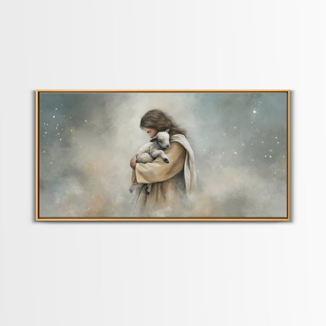 Heaven’s Gentle Hold, Framed Canvas Print, Christian Wall Art, Jesus Painting, Modern Christian Art, Christian Art Canvas, Christian Christ
