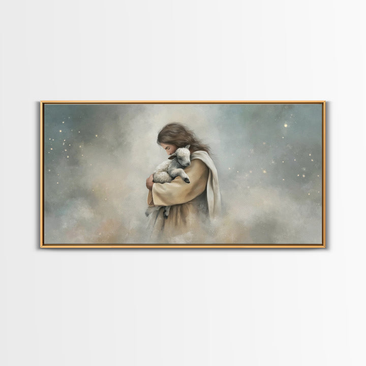 Heaven’s Gentle Hold, Framed Canvas Print, Christian Wall Art, Jesus Painting, Modern Christian Art, Christian Art Canvas, Christian Christ