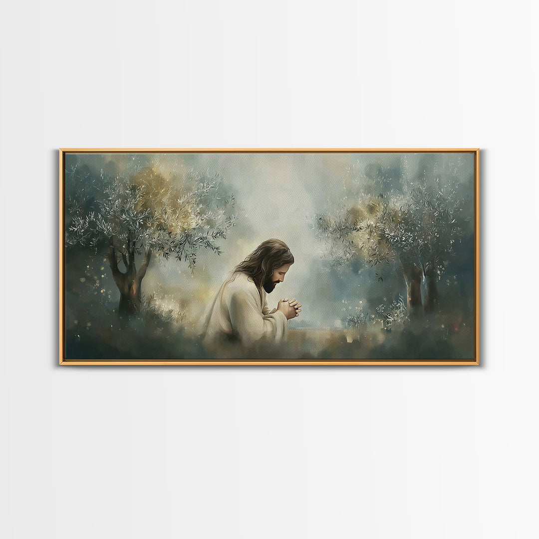 Olive Grove Prayer, Framed Canvas Print, Christian Art Canvas, Christian Wall Art, Jesus Painting, Subtle Christian Art, Christian Christma