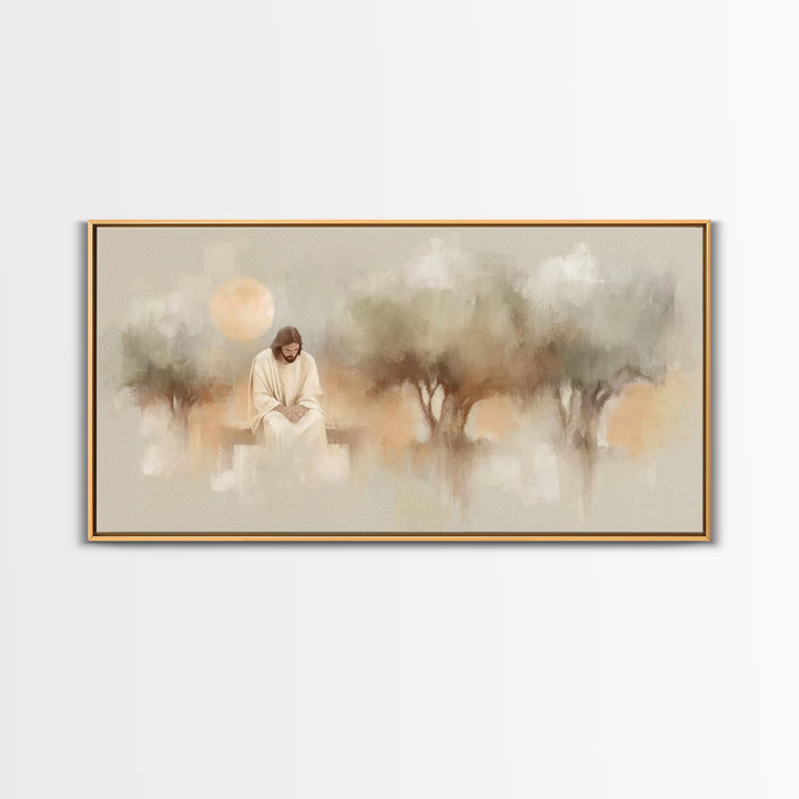 Stillness Of Devotion – Framed Canvas Print – Christian Wall Art – Modern Christian Art – Jesus Painting – Christian Art Canvas – Christmas