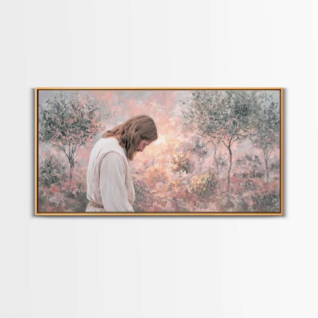 Sacred Garden Light, Framed Canvas Print, Christian Art Canvas, Christian Wall Art, Jesus Painting, Minimalist Christian Art, Christian Chr