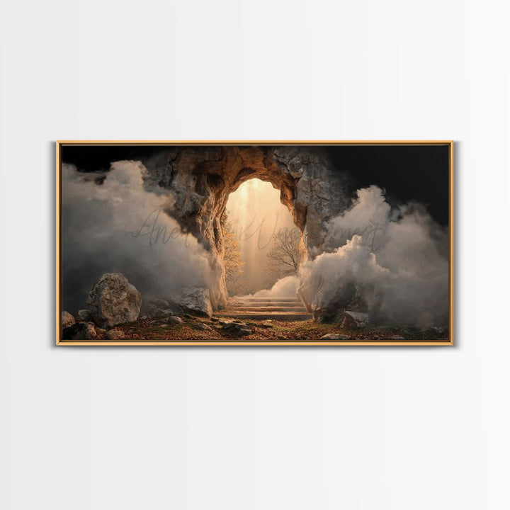 Risen Light, Framed Canvas Print, Christian Wall Art, Christian Art Canvas, Jesus Painting, Christian Christmas Art, Christian Gift