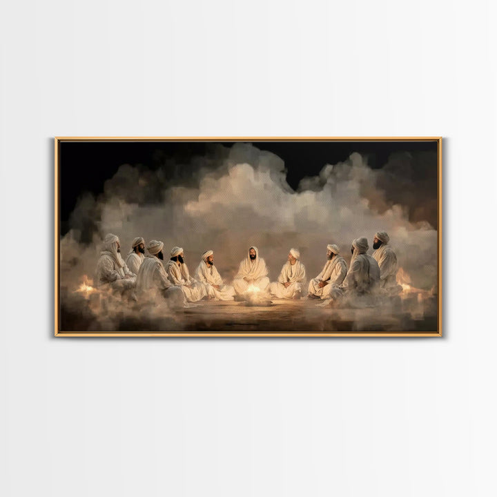 Fireside Discourse, Framed Canvas Print, Christian Art Canvas, Christian Wall Art, Jesus Painting, Large Christian Painting, Christian Deco