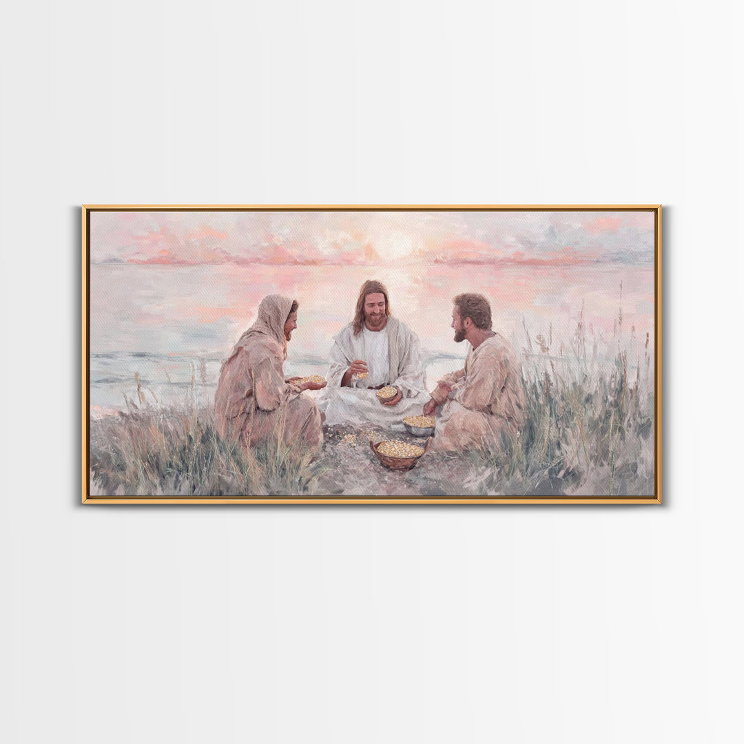 Shoreline Communion – Framed Canvas Print – Christian Wall Art – Jesus Painting – Christian Art Canvas – Modern Christian Art – Christian D