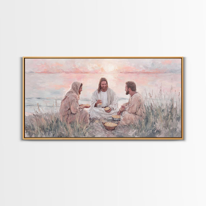 Shoreline Communion – Framed Canvas Print – Christian Wall Art – Jesus Painting – Christian Art Canvas – Modern Christian Art – Christian D