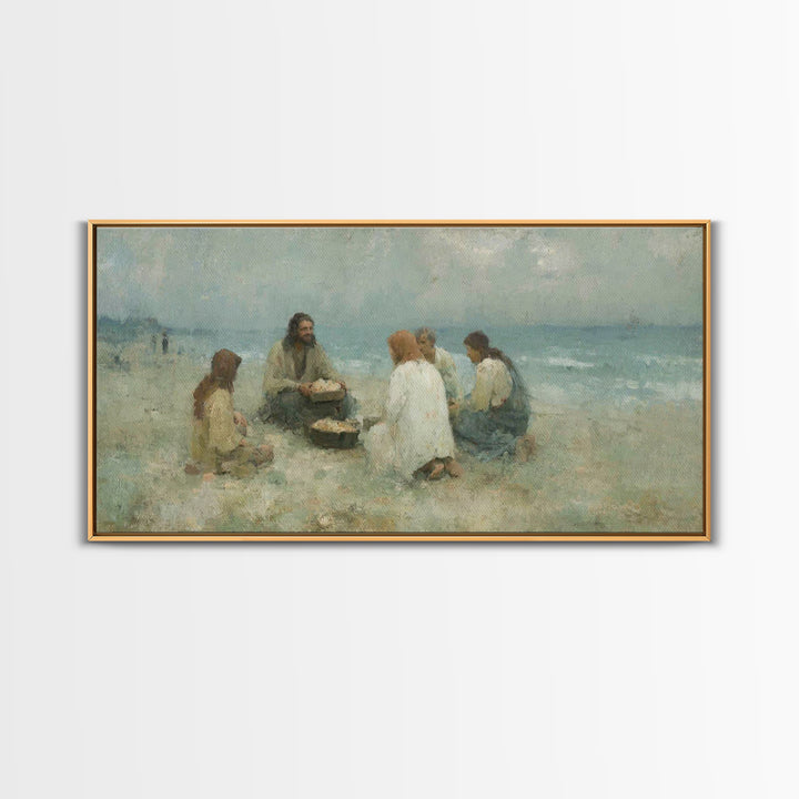 Shoreline Gathering – Framed Canvas Print – Christian Wall Art – Christian Art Canvas – Jesus Painting – Large Christian Art – Christian Gi