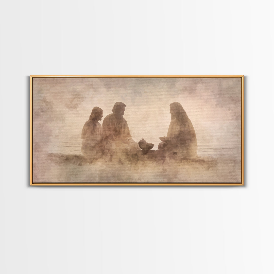 Evening Fellowship | Framed Canvas Print | Christian Art Canvas | Modern Christian Art | Jesus Painting | Christian Wall Art | Christian De