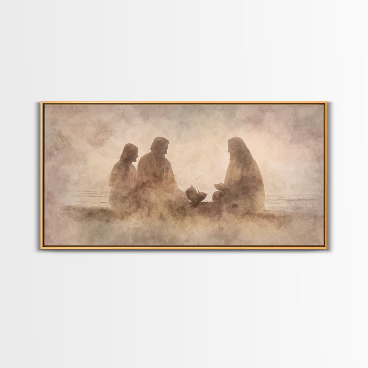 Evening Fellowship | Framed Canvas Print | Christian Art Canvas | Modern Christian Art | Jesus Painting | Christian Wall Art | Christian De