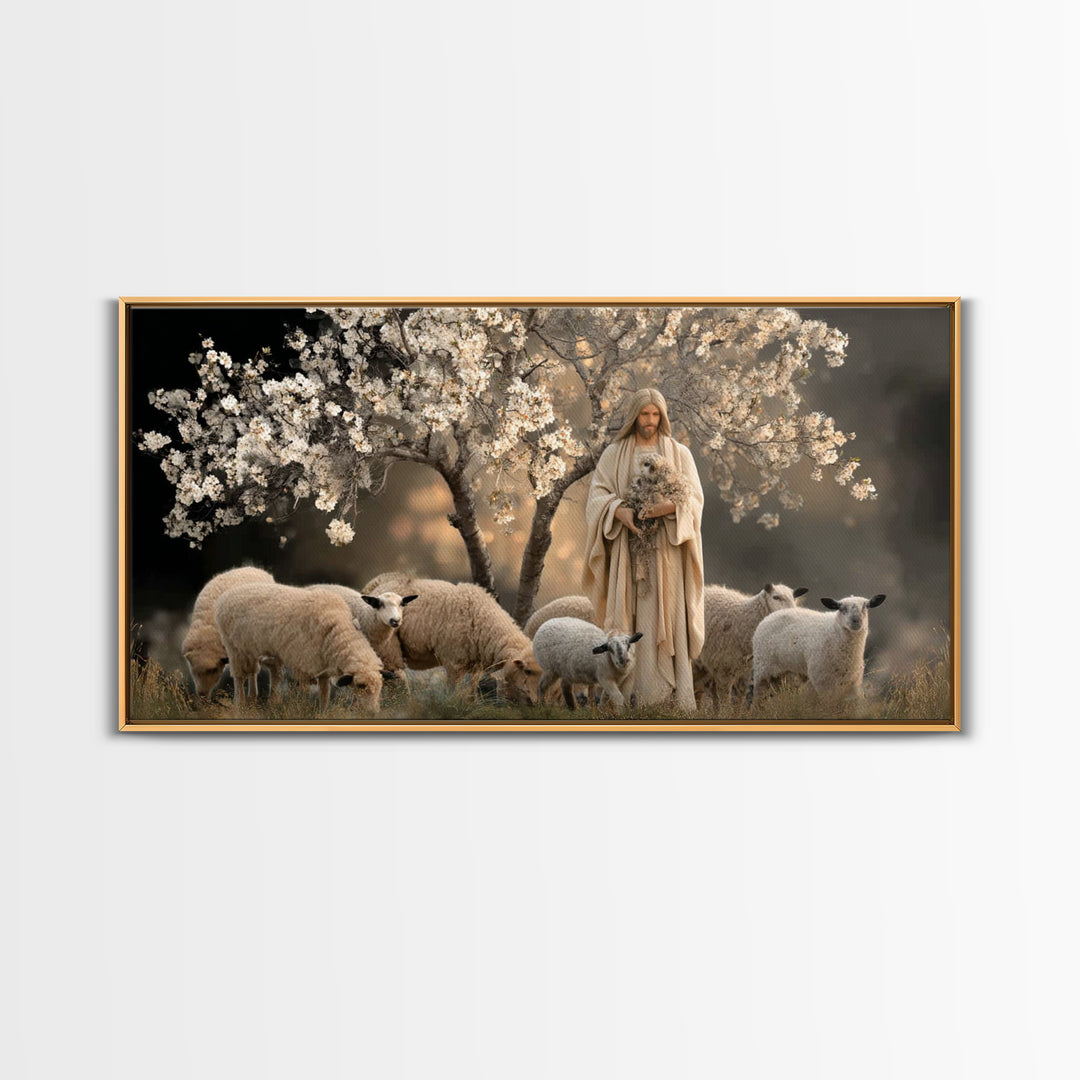 Blossom Shepherd – Framed Canvas Print – Jesus Painting – Christian Art Canvas – Christian Wall Art – Vintage Christian Art – Christian Dec