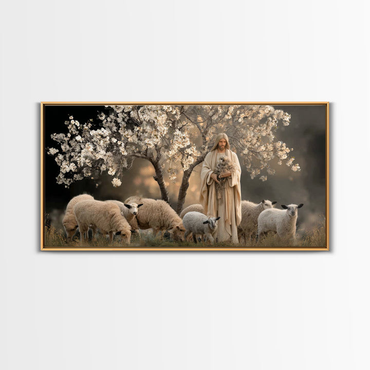 Blossom Shepherd – Framed Canvas Print – Jesus Painting – Christian Art Canvas – Christian Wall Art – Vintage Christian Art – Christian Dec