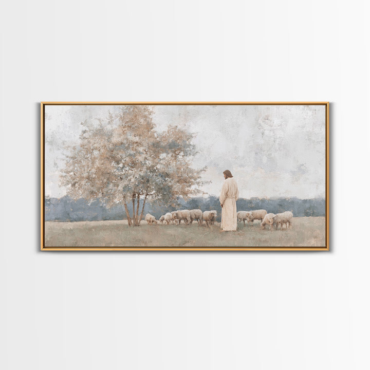 Springtime Shepherd | Framed Canvas Print | Christian Wall Art | Christian Art Canvas | Jesus Painting | Subtle Christian Art | Christian G