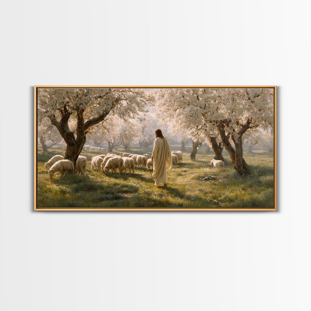 Pastoral Bloom, Framed Canvas Print, Christian Art Canvas, Christian Painting, Large Jesus Painting, Christian Wall Art, Christian Gift Ide