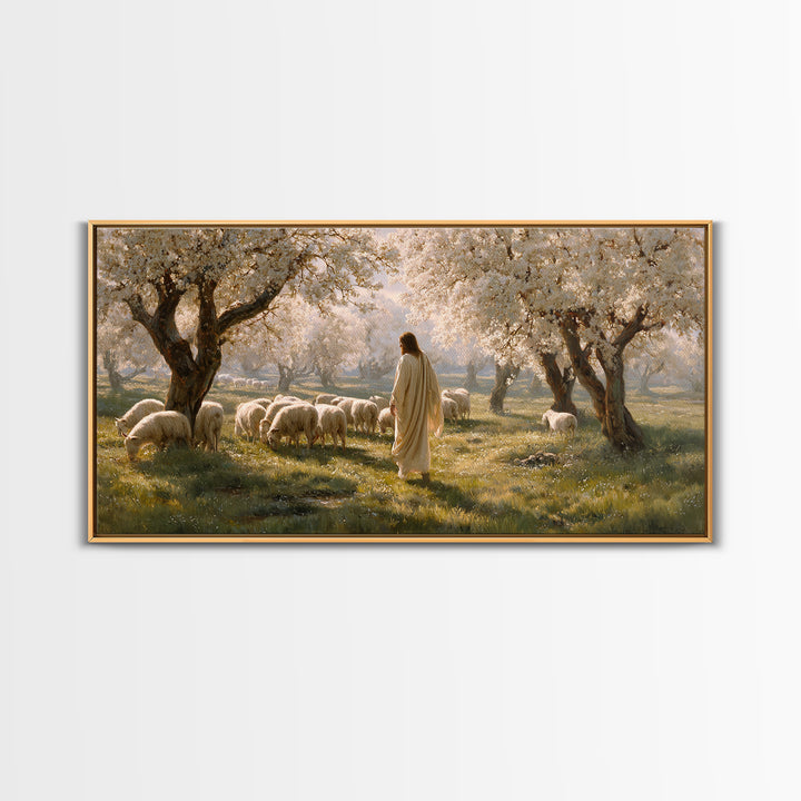 Pastoral Bloom, Framed Canvas Print, Christian Art Canvas, Christian Painting, Large Jesus Painting, Christian Wall Art, Christian Gift Ide