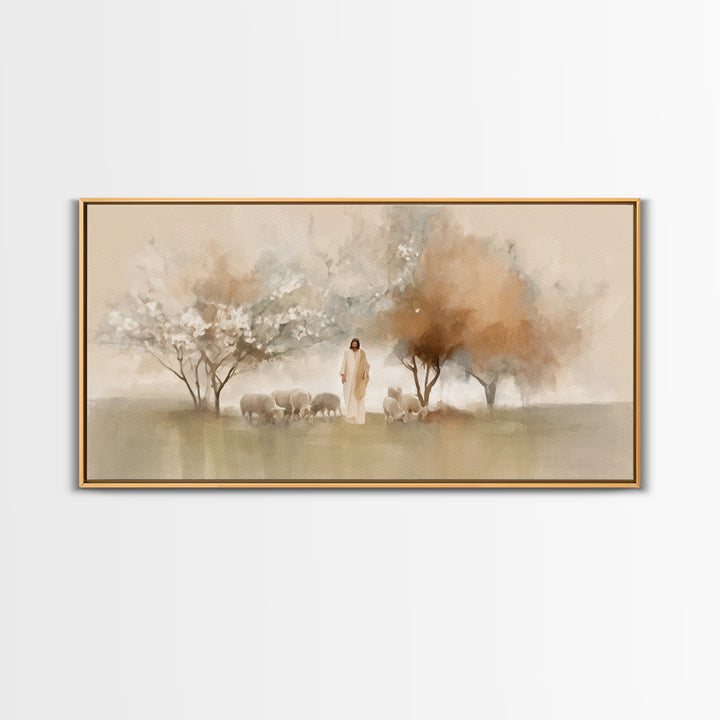 Garden Shepherd – Framed Canvas Print – Christian Wall Art – Jesus Painting – Christian Art Canvas – Modern Christian Painting – Christian