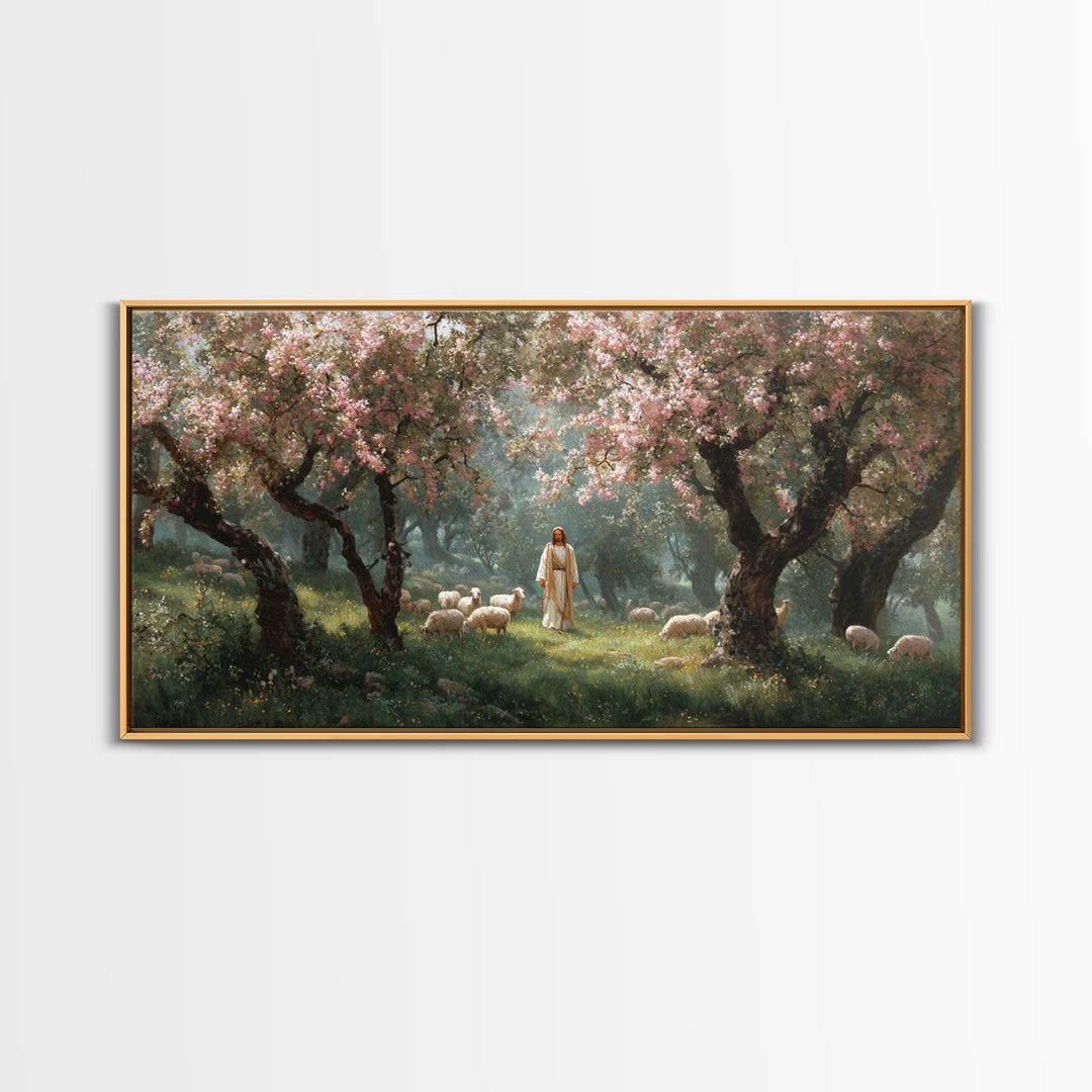 Morning Orchard Light | Framed Canvas Print | Christian Art Canvas | Jesus Painting | Christian Wall Art | Minimalist Christian Art | Chris