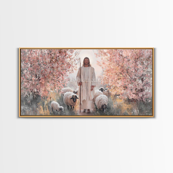 Radiant Shepherd, Framed Canvas Print, Christian Wall Art, Jesus Painting, Christian Art Canvas, Modern Christian Art, Christian Decor