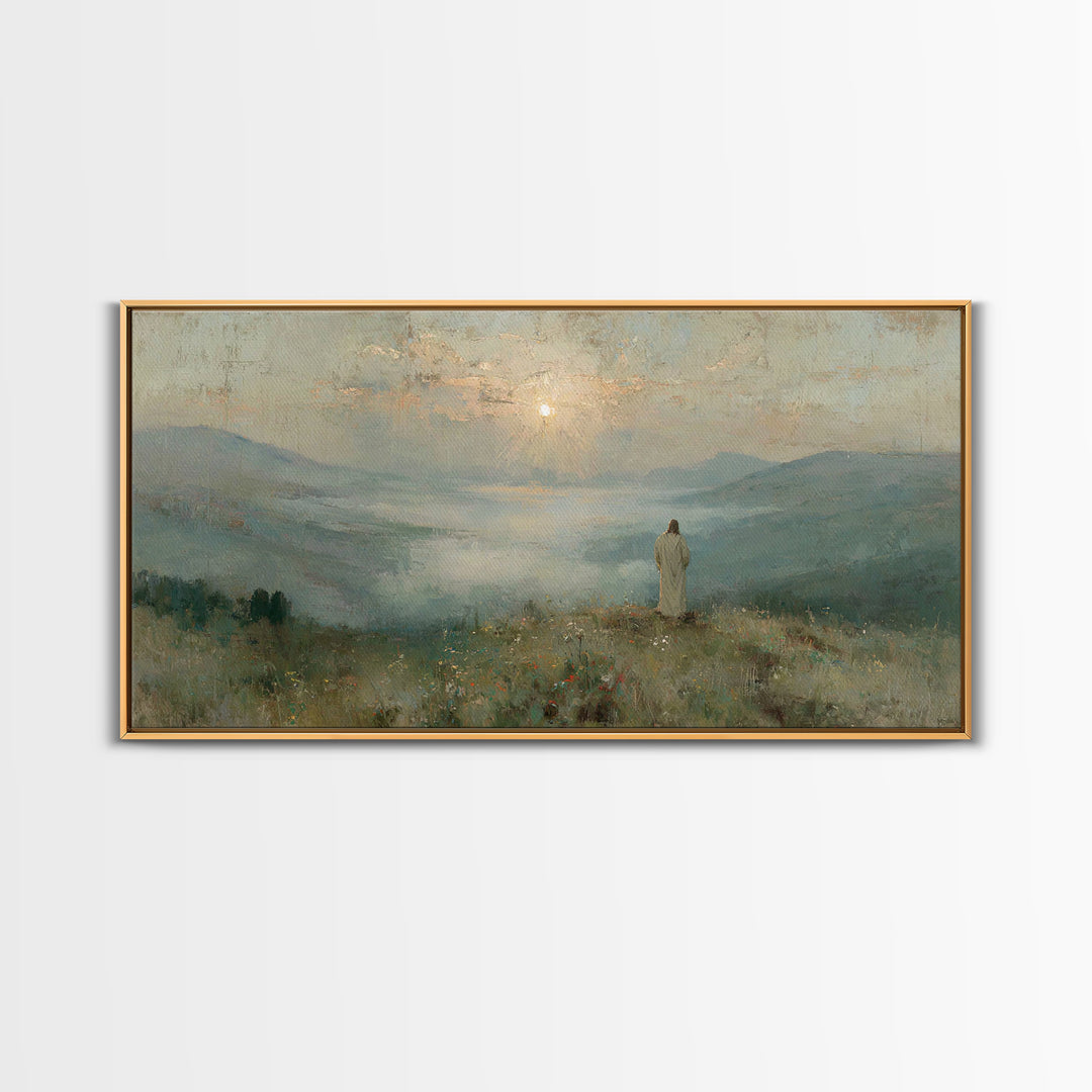 Solitude Of Divine Dawn – Framed Canvas Print – Christian Art Painting – Christian Decor – Jesus Painting Canvas – Christmas Art – Large Ch