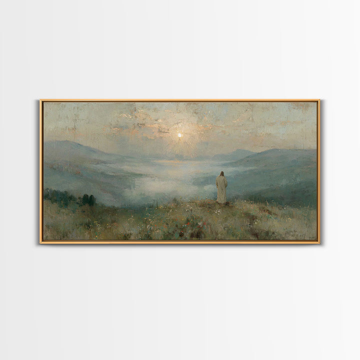 Solitude Of Divine Dawn – Framed Canvas Print – Christian Art Painting – Christian Decor – Jesus Painting Canvas – Christmas Art – Large Ch