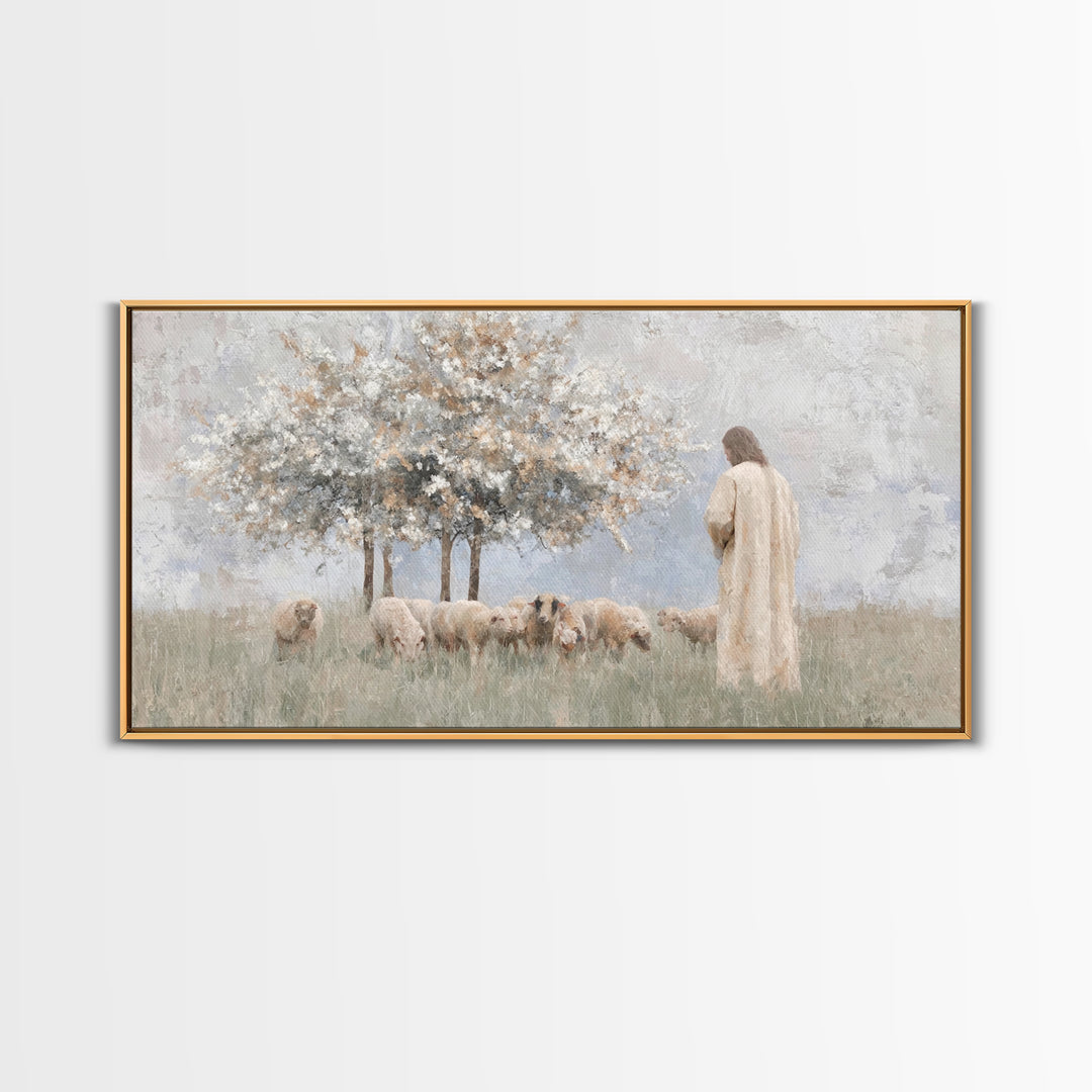 Quiet Pasture Light – Framed Canvas Print – Christian Art Print – Christian Wall Art – Jesus Painting – Minimalist Christian Art – Large Ch
