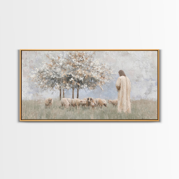 Quiet Pasture Light – Framed Canvas Print – Christian Art Print – Christian Wall Art – Jesus Painting – Minimalist Christian Art – Large Ch