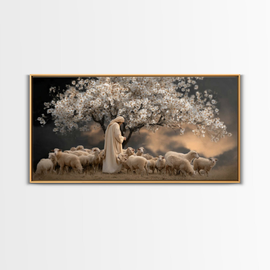 Evening Shepherd – Framed Canvas Print – Christian Art Canvas – Moody Christian Art – Jesus Painting – Christian Wall Art – Christian Gift