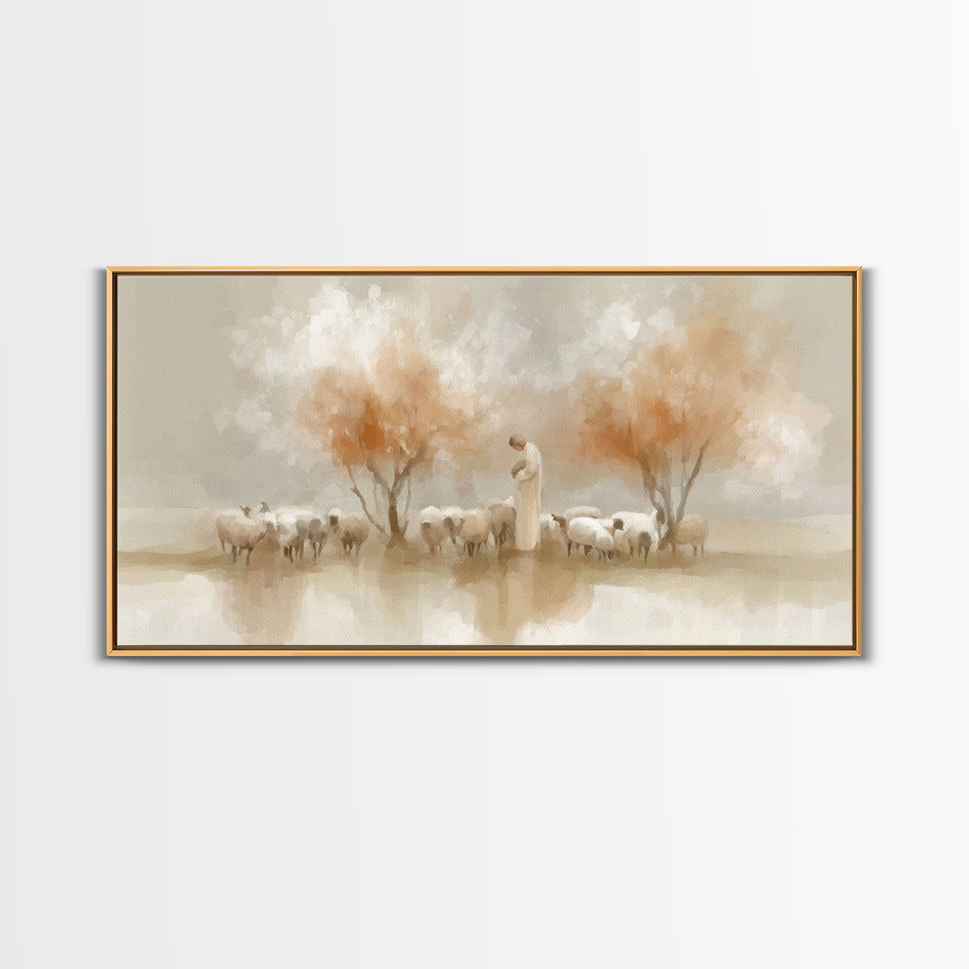 Autumn Shepherd Path – Framed Canvas Print – Christian Wall Art – Modern Christian Art – Jesus Painting – Christian Art Canvas – Christian
