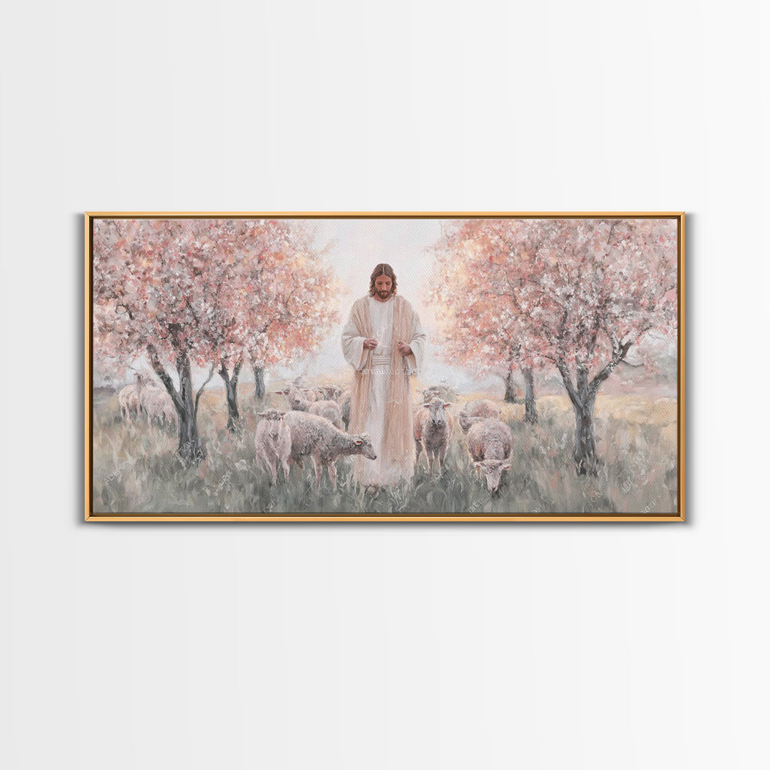 Blooming Shepherd – Framed Canvas Print – Christian Art Canvas – Christian Paintings – Jesus Painting – Christian Wall Art – Framed Christi