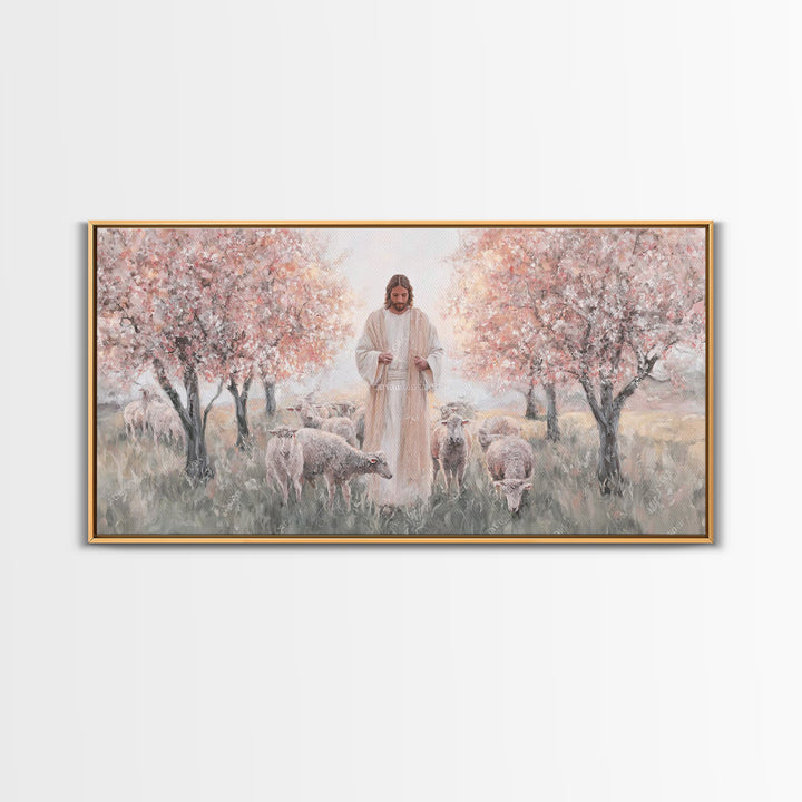 Blooming Shepherd – Framed Canvas Print – Christian Art Canvas – Christian Paintings – Jesus Painting – Christian Wall Art – Framed Christi
