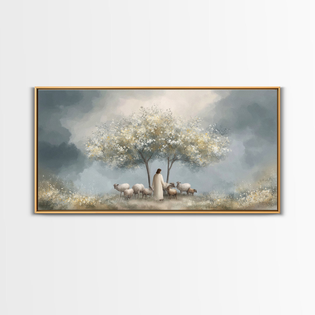 Shepherds Of Light – Framed Canvas Print – Christian Wall Art – Jesus Painting – Christian Art Canvas – Minimalist Christian Art – Christia