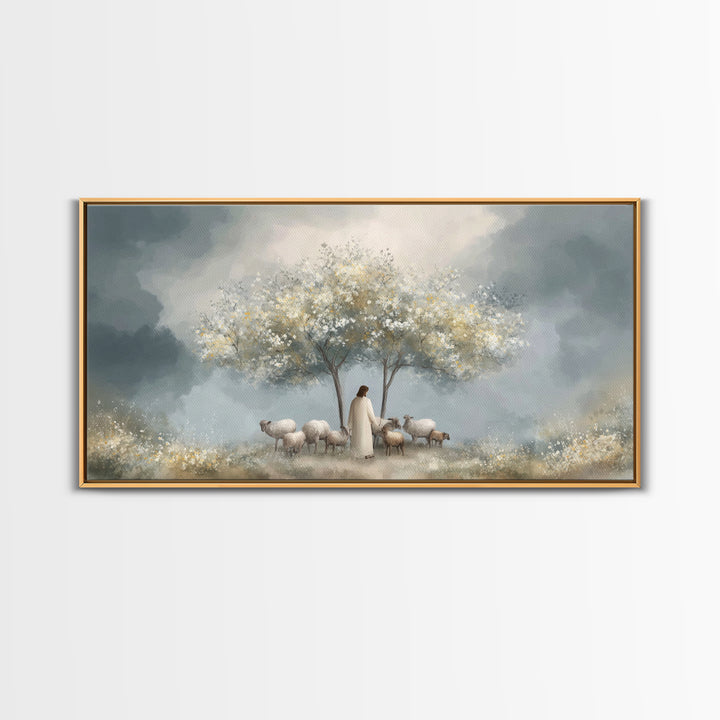 Shepherds Of Light – Framed Canvas Print – Christian Wall Art – Jesus Painting – Christian Art Canvas – Minimalist Christian Art – Christia