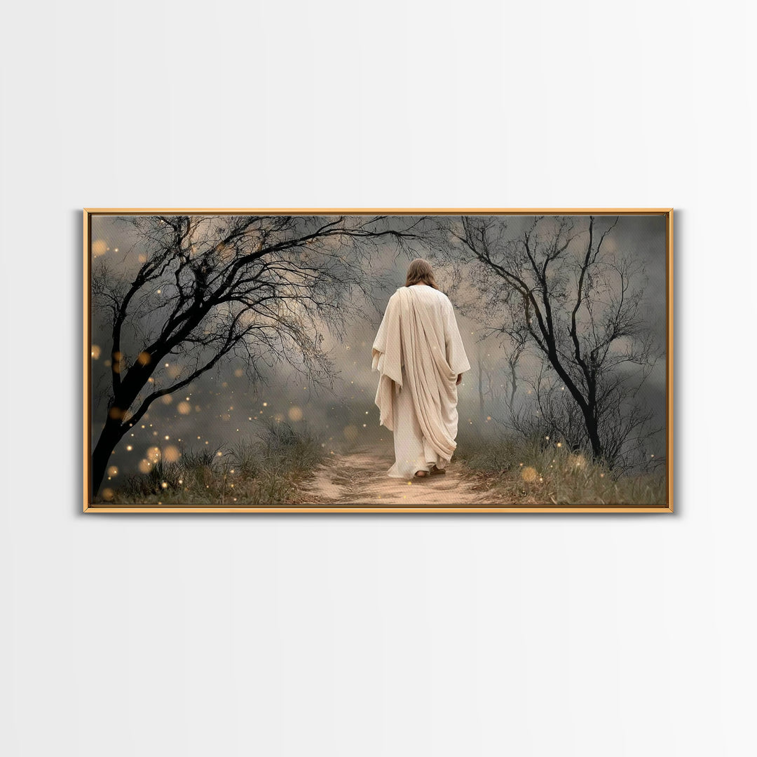 The Misty Path - Framed Canvas Print - Christian Wall Art - Christian Art Canvas - Jesus Painting - Christian Christmas Art