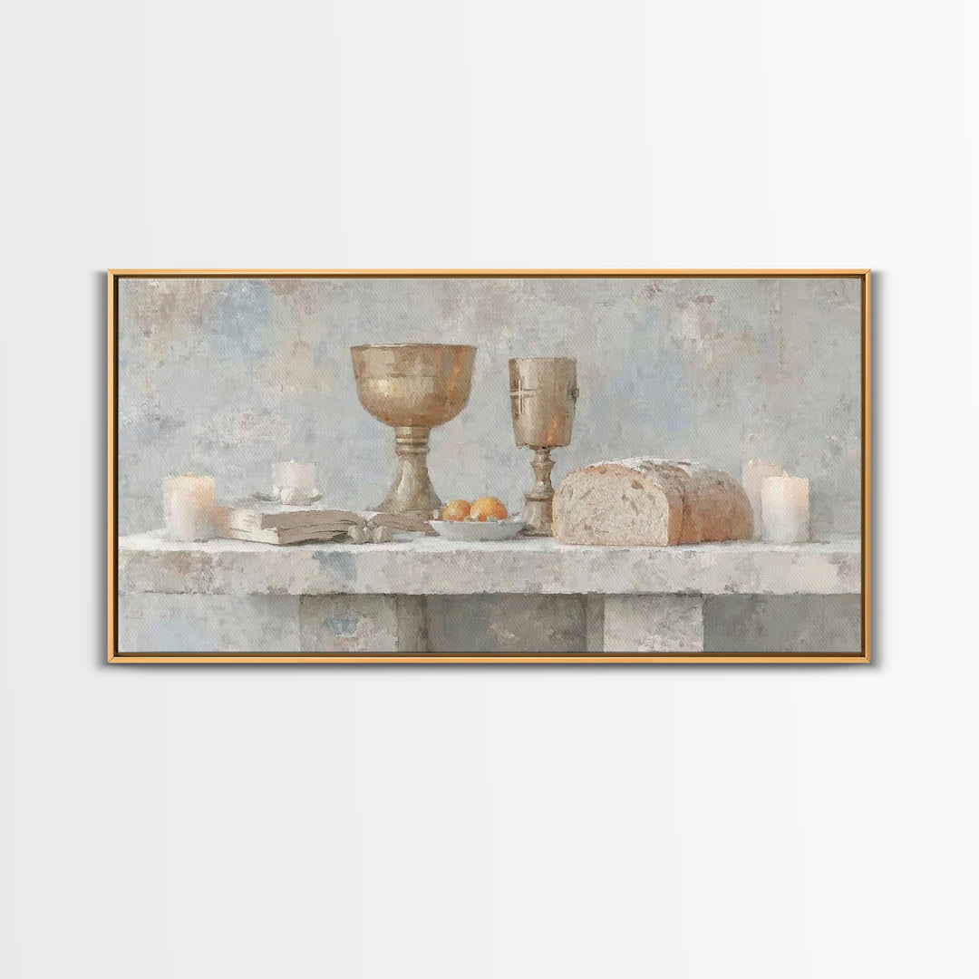 Bread Of Blessing – Framed Canvas Print – Christian Wall Art – Christian Art Print – Vintage Christian Art – Christian Gift – Christmas Art