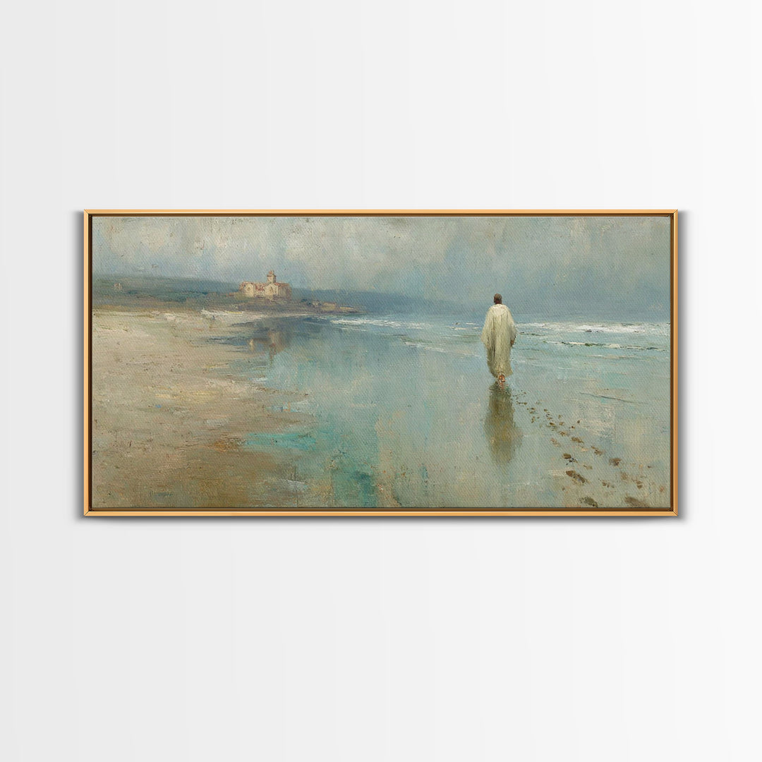 Shoreline Of Mercy, Framed Canvas Print, Christian Wall Art, Christian Art Canvas, Jesus Painting, Christian Christmas Art