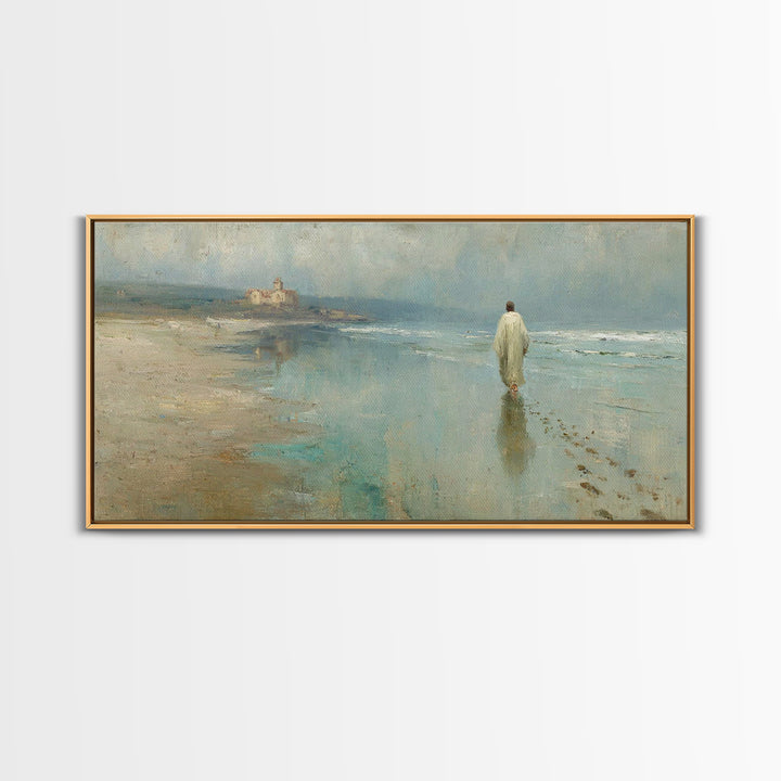 Shoreline Of Mercy, Framed Canvas Print, Christian Wall Art, Christian Art Canvas, Jesus Painting, Christian Christmas Art