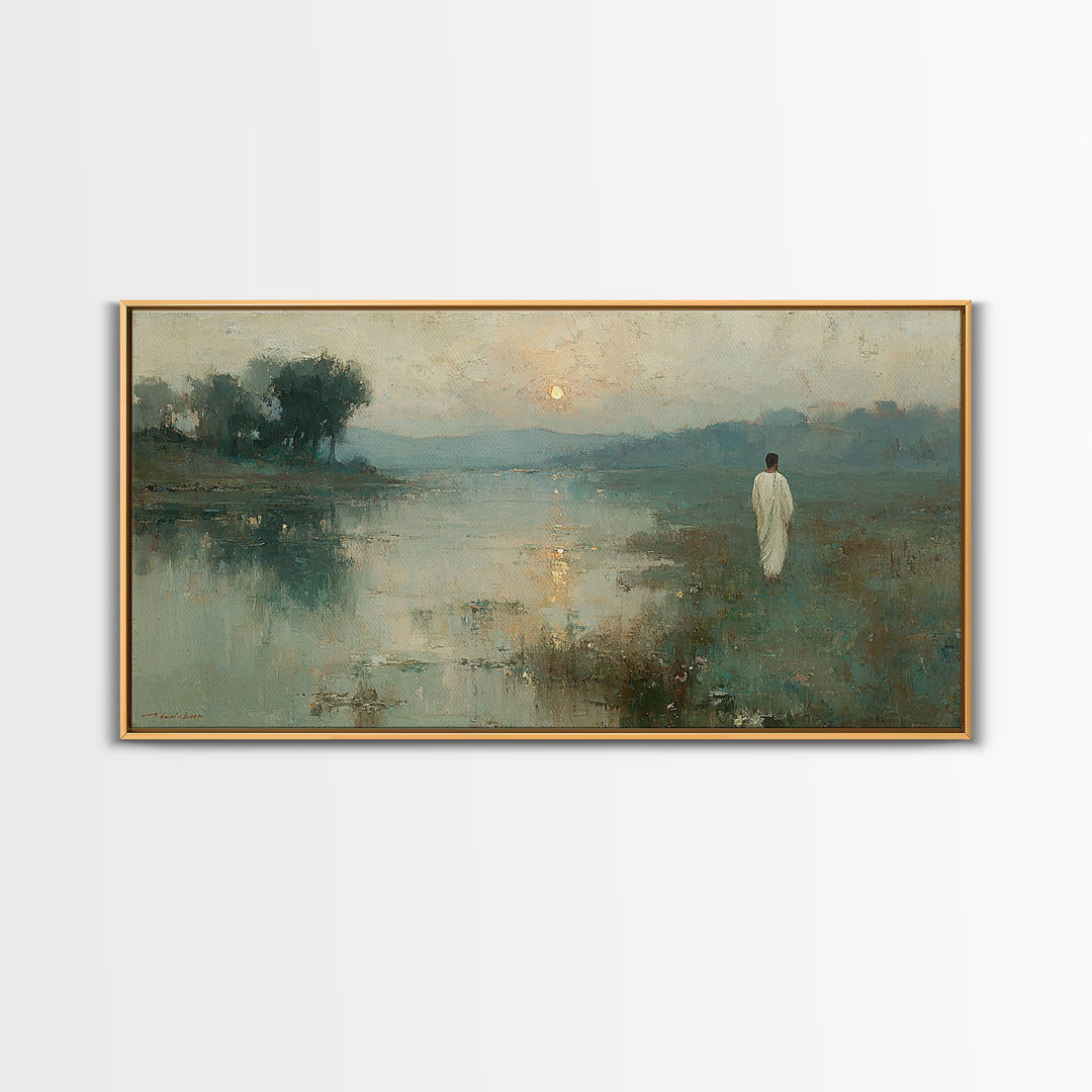Lowland Dawn – Framed Canvas Print – Christian Art Canvas – Christian Wall Art – Jesus Painting – Subtle Christian Art – Christian Gift Ide