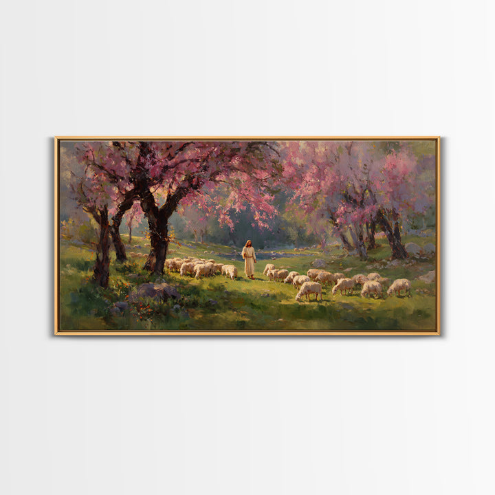 Pastoral Dawn Light | Framed Canvas Print | Christian Art Canvas | Christian Decor | Jesus Painting | Christmas Art | Christian Wall Art