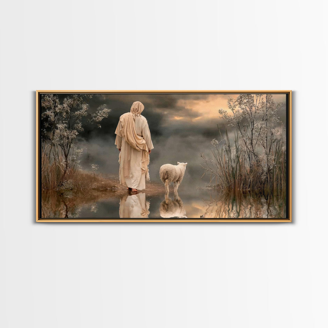 Shepherd’s Reflection – Framed Canvas Print – Christian Art Canvas – Christmas Art – Jesus Painting – Christian Wall Art – Christian Decor
