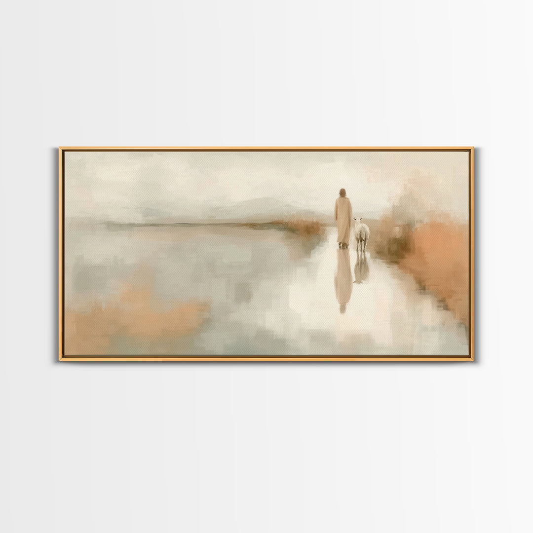 Quiet Shepherd Mist, Framed Canvas Print, Christian Wall Art, Christian Decor, Christian Art Canvas, Christmas Art, Jesus Painting